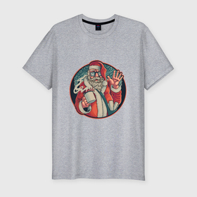 Мужская футболка хлопок Slim с принтом Санта почтальон в Тюмени, 92% хлопок, 8% лайкра | приталенный силуэт, круглый вырез ворота, длина до линии бедра, короткий рукав | 