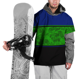 Накидка на куртку 3D с принтом Синие, неоновые зеленые мраморные и черные полосы в Белгороде, 100% полиэстер |  | 
