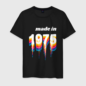 Мужская футболка хлопок с принтом Made in 1975 liquid art в Белгороде, 100% хлопок | прямой крой, круглый вырез горловины, длина до линии бедер, слегка спущенное плечо. | Тематика изображения на принте: 