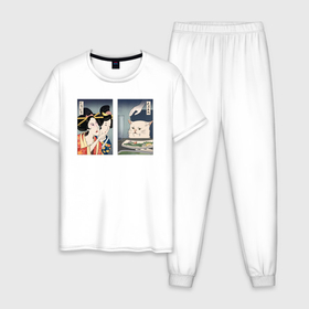 Мужская пижама хлопок с принтом Мем в японском стиле , 100% хлопок | брюки и футболка прямого кроя, без карманов, на брюках мягкая резинка на поясе и по низу штанин
 | Тематика изображения на принте: 