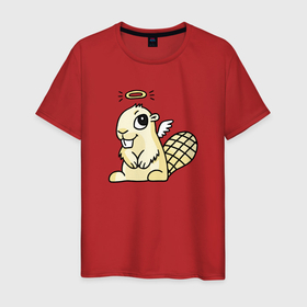 Мужская футболка хлопок с принтом angel beaver в Екатеринбурге, 100% хлопок | прямой крой, круглый вырез горловины, длина до линии бедер, слегка спущенное плечо. | 