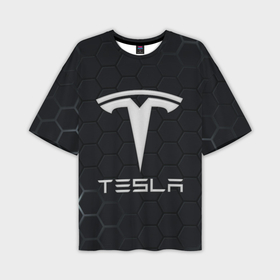 Мужская футболка oversize 3D с принтом Tesla логотип   матовое стекло в Петрозаводске,  |  | Тематика изображения на принте: 