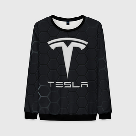 Мужской свитшот 3D с принтом Tesla логотип   матовое стекло в Екатеринбурге, 100% полиэстер с мягким внутренним слоем | круглый вырез горловины, мягкая резинка на манжетах и поясе, свободная посадка по фигуре | 
