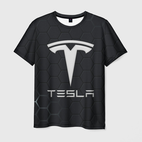 Мужская футболка 3D с принтом Tesla логотип   матовое стекло в Кировске, 100% полиэфир | прямой крой, круглый вырез горловины, длина до линии бедер | 