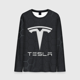 Мужской лонгслив 3D с принтом Tesla логотип   матовое стекло в Курске, 100% полиэстер | длинные рукава, круглый вырез горловины, полуприлегающий силуэт | 