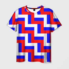 Мужская футболка 3D с принтом Плетение триколор в Тюмени, 100% полиэфир | прямой крой, круглый вырез горловины, длина до линии бедер | 