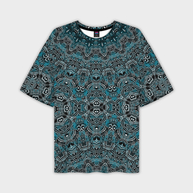 Мужская футболка OVERSIZE 3D с принтом Синий , белый орнамент на черном в Белгороде,  |  | Тематика изображения на принте: 