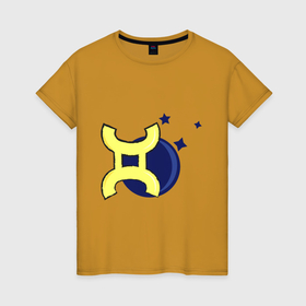 Женская футболка хлопок с принтом Знак Близнецы в Курске, 100% хлопок | прямой крой, круглый вырез горловины, длина до линии бедер, слегка спущенное плечо | 