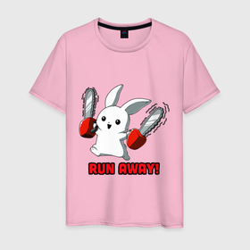 Мужская футболка хлопок с принтом Rabbit run away в Белгороде, 100% хлопок | прямой крой, круглый вырез горловины, длина до линии бедер, слегка спущенное плечо. | 