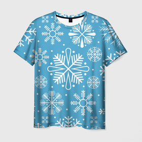 Мужская футболка 3D с принтом Snow in blue в Екатеринбурге, 100% полиэфир | прямой крой, круглый вырез горловины, длина до линии бедер | 