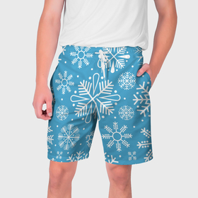 Мужские шорты 3D с принтом Snow in blue в Курске,  полиэстер 100% | прямой крой, два кармана без застежек по бокам. Мягкая трикотажная резинка на поясе, внутри которой широкие завязки. Длина чуть выше колен | Тематика изображения на принте: 