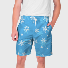 Мужские шорты 3D с принтом Голубой снегопад в Курске,  полиэстер 100% | прямой крой, два кармана без застежек по бокам. Мягкая трикотажная резинка на поясе, внутри которой широкие завязки. Длина чуть выше колен | 