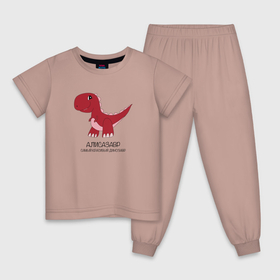 Детская пижама хлопок с принтом Динозаврик Алисазавр, тираннозавр Алиса в Новосибирске, 100% хлопок |  брюки и футболка прямого кроя, без карманов, на брюках мягкая резинка на поясе и по низу штанин
 | Тематика изображения на принте: 