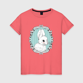 Женская футболка хлопок с принтом кролик в рамке в Екатеринбурге, 100% хлопок | прямой крой, круглый вырез горловины, длина до линии бедер, слегка спущенное плечо | 