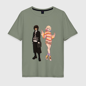 Мужская футболка хлопок Oversize с принтом Уэнсдэй и Энит , 100% хлопок | свободный крой, круглый ворот, “спинка” длиннее передней части | 