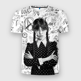 Мужская футболка 3D Slim с принтом Уэнсдэй Аддамс от Нетфликс в Новосибирске, 100% полиэстер с улучшенными характеристиками | приталенный силуэт, круглая горловина, широкие плечи, сужается к линии бедра | Тематика изображения на принте: 