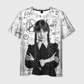 Мужская футболка 3D с принтом Уэнсдэй Аддамс от нетфликс в Кировске, 100% полиэфир | прямой крой, круглый вырез горловины, длина до линии бедер | 