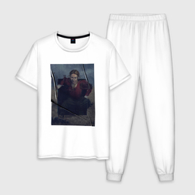 Мужская пижама хлопок с принтом Маура Франклин арт   1899 в Тюмени, 100% хлопок | брюки и футболка прямого кроя, без карманов, на брюках мягкая резинка на поясе и по низу штанин
 | Тематика изображения на принте: 