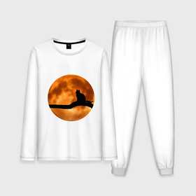 Мужская пижама хлопок (с лонгсливом) с принтом Черный кот смотрит на луну в Курске,  |  | 