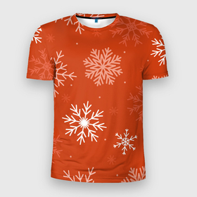 Мужская футболка 3D Slim с принтом Orange snow в Белгороде, 100% полиэстер с улучшенными характеристиками | приталенный силуэт, круглая горловина, широкие плечи, сужается к линии бедра | 