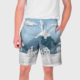 Мужские шорты 3D с принтом Зимний день в Петрозаводске,  полиэстер 100% | прямой крой, два кармана без застежек по бокам. Мягкая трикотажная резинка на поясе, внутри которой широкие завязки. Длина чуть выше колен | 