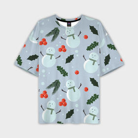 Мужская футболка oversize 3D с принтом Снеговики и ягодки в Тюмени,  |  | Тематика изображения на принте: 