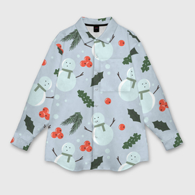 Мужская рубашка oversize 3D с принтом Снеговики и ягодки в Екатеринбурге,  |  | Тематика изображения на принте: 