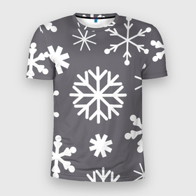 Мужская футболка 3D Slim с принтом Snow in grey в Кировске, 100% полиэстер с улучшенными характеристиками | приталенный силуэт, круглая горловина, широкие плечи, сужается к линии бедра | Тематика изображения на принте: 