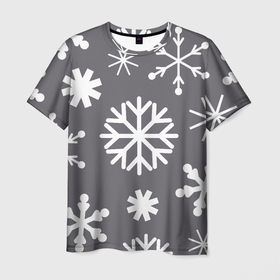 Мужская футболка 3D с принтом Snow in grey в Кировске, 100% полиэфир | прямой крой, круглый вырез горловины, длина до линии бедер | Тематика изображения на принте: 