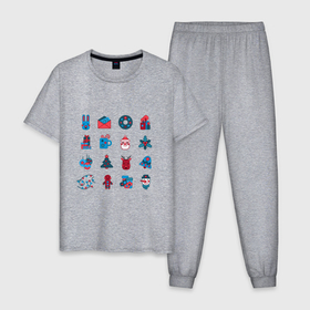 Мужская пижама хлопок с принтом Новогодние символы минимализм в Кировске, 100% хлопок | брюки и футболка прямого кроя, без карманов, на брюках мягкая резинка на поясе и по низу штанин
 | 