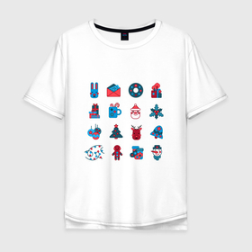 Мужская футболка хлопок Oversize с принтом Новогодние символы минимализм в Кировске, 100% хлопок | свободный крой, круглый ворот, “спинка” длиннее передней части | 
