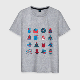 Мужская футболка хлопок с принтом Новогодние символы минимализм в Кировске, 100% хлопок | прямой крой, круглый вырез горловины, длина до линии бедер, слегка спущенное плечо. | 