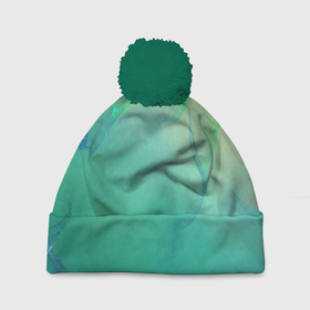 Шапка 3D c помпоном с принтом Абстрактный дизайн зеленые всполохи в Санкт-Петербурге, 100% полиэстер | универсальный размер, печать по всей поверхности изделия | 