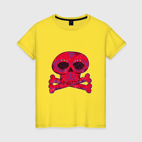 Женская футболка хлопок с принтом колдунский череп и кости в Тюмени, 100% хлопок | прямой крой, круглый вырез горловины, длина до линии бедер, слегка спущенное плечо | 