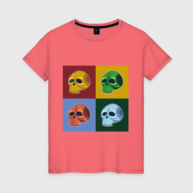 Женская футболка хлопок с принтом четыре черепочка в разноцветных квадратах в Курске, 100% хлопок | прямой крой, круглый вырез горловины, длина до линии бедер, слегка спущенное плечо | 