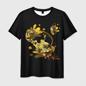 Мужская футболка 3D с принтом Золотой мир павлина в Екатеринбурге, 100% полиэфир | прямой крой, круглый вырез горловины, длина до линии бедер | Тематика изображения на принте: 