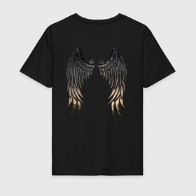 Мужская футболка хлопок с принтом Крылья с металлическим блеском в Кировске, 100% хлопок | прямой крой, круглый вырез горловины, длина до линии бедер, слегка спущенное плечо. | 