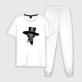Мужская пижама хлопок с принтом The Monster in the hat в Тюмени, 100% хлопок | брюки и футболка прямого кроя, без карманов, на брюках мягкая резинка на поясе и по низу штанин
 | 