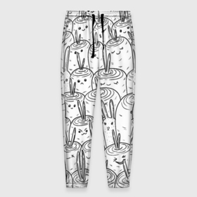 Мужские брюки 3D с принтом Раскраска кролики в морковном поле в Новосибирске, 100% полиэстер | манжеты по низу, эластичный пояс регулируется шнурком, по бокам два кармана без застежек, внутренняя часть кармана из мелкой сетки | 