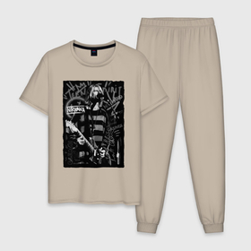 Мужская пижама хлопок с принтом Nirvana Nevermind в Санкт-Петербурге, 100% хлопок | брюки и футболка прямого кроя, без карманов, на брюках мягкая резинка на поясе и по низу штанин
 | Тематика изображения на принте: 