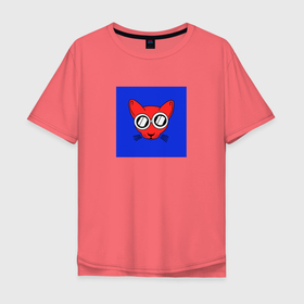 Мужская футболка хлопок Oversize с принтом Vivid Cat в Тюмени, 100% хлопок | свободный крой, круглый ворот, “спинка” длиннее передней части | 