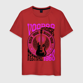 Мужская футболка хлопок с принтом Гитара с крыльями voodoo rock в Курске, 100% хлопок | прямой крой, круглый вырез горловины, длина до линии бедер, слегка спущенное плечо. | Тематика изображения на принте: 