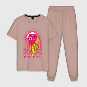 Мужская пижама хлопок с принтом Поросёнок хот дог в Тюмени, 100% хлопок | брюки и футболка прямого кроя, без карманов, на брюках мягкая резинка на поясе и по низу штанин
 | 