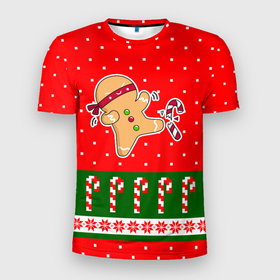 Мужская футболка 3D Slim с принтом Пряник ниндзя: новогодний в Новосибирске, 100% полиэстер с улучшенными характеристиками | приталенный силуэт, круглая горловина, широкие плечи, сужается к линии бедра | 