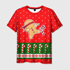 Мужская футболка 3D с принтом Пряник ниндзя: новогодний в Кировске, 100% полиэфир | прямой крой, круглый вырез горловины, длина до линии бедер | 