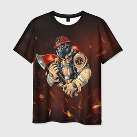Мужская футболка 3D с принтом Пожарный с топором , 100% полиэфир | прямой крой, круглый вырез горловины, длина до линии бедер | Тематика изображения на принте: 