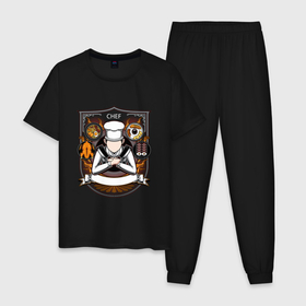Мужская пижама хлопок с принтом Шеф повар лого в Екатеринбурге, 100% хлопок | брюки и футболка прямого кроя, без карманов, на брюках мягкая резинка на поясе и по низу штанин
 | 