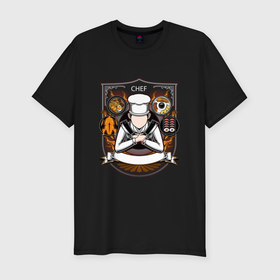 Мужская футболка хлопок Slim с принтом Шеф повар лого в Кировске, 92% хлопок, 8% лайкра | приталенный силуэт, круглый вырез ворота, длина до линии бедра, короткий рукав | Тематика изображения на принте: 