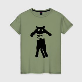 Женская футболка хлопок с принтом Кот на ручках , 100% хлопок | прямой крой, круглый вырез горловины, длина до линии бедер, слегка спущенное плечо | 