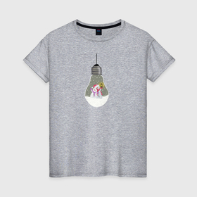 Женская футболка хлопок с принтом Лампочка со снеговиками в Санкт-Петербурге, 100% хлопок | прямой крой, круглый вырез горловины, длина до линии бедер, слегка спущенное плечо | Тематика изображения на принте: 